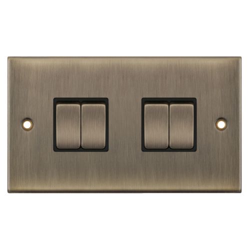 Selectric 10 Amp Plate Switch 4 Gang 2 Way X-Rated Antique Brass Black Inserts