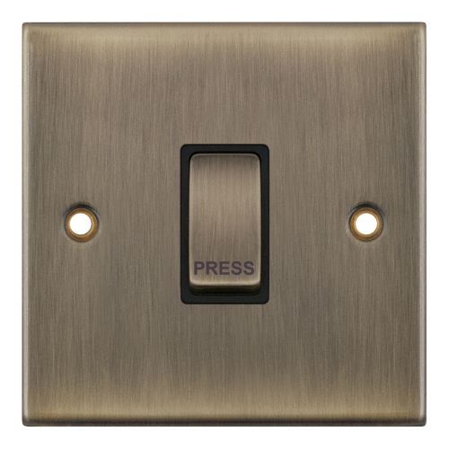 Selectric 10 Amp Push Switch 1 Gang X-Rated “PRESS” Antique Brass Black Inserts