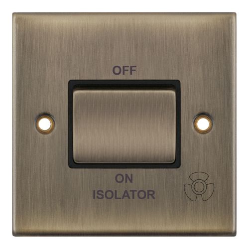 Selectric 10 Amp 3 Pole Fan Isolator Switch X-Rated Antique Brass Black Inserts