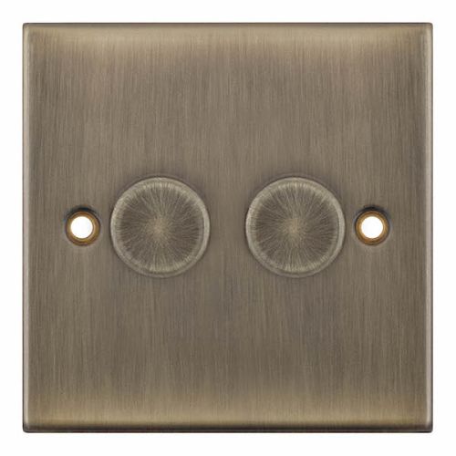 Selectric 2 Gang Dimmer Switch 5-100W Push On/Off Antique Brass