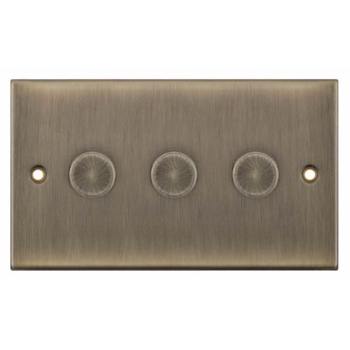 Selectric 3 Gang Dimmer Switch 5-100W Push On/Off Antique Brass