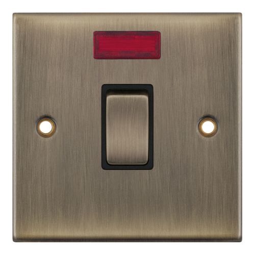 Selectric 20 Amp DP Switch with Neon Antique Brass Black Insert