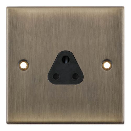 Selectric 2 Amp Round Pin Socket 3 Pin Unswitched Antique Brass Black Insert