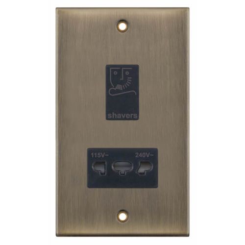 Selectric Dual Voltage Shaver Socket 115V & 230V Output Antique Brass Black Insert