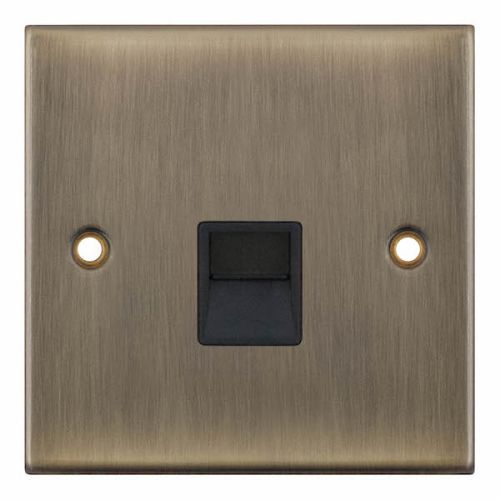 Selectric 1 Gang Secondary Telephone Socket Antique Brass Black Insert
