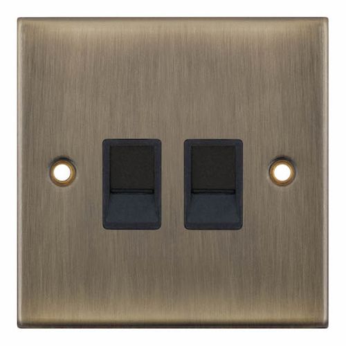 Selectric 2 Gang RJ45 Computer/Data Socket Antique Brass Black Inserts