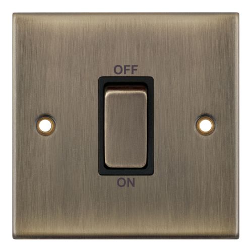 Selectric 45A DP Switch 1 Gang Plate Antique Brass Black Insert