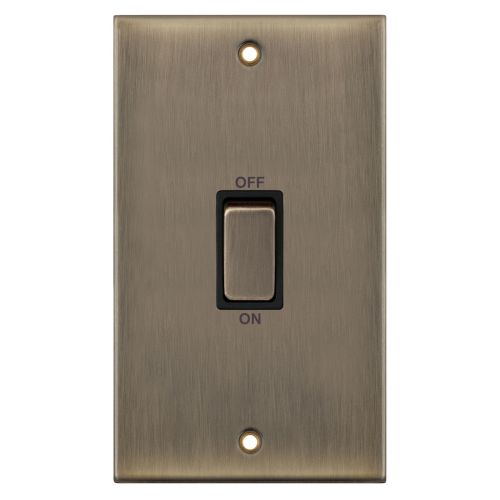 Selectric 45A DP Switch 2 Gang Plate Antique Brass Black Insert