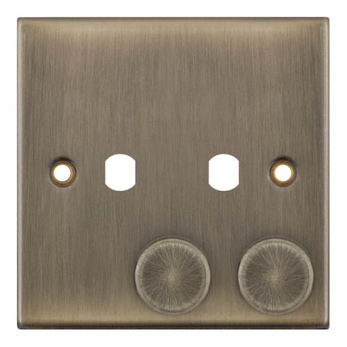 Selectric 2 Aperture Empty Dimmer Plate w/ Knobs Antique Brass