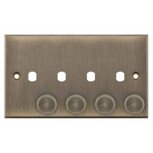Selectric 4 Aperture Dimmer Plate with Knobs Antique Brass