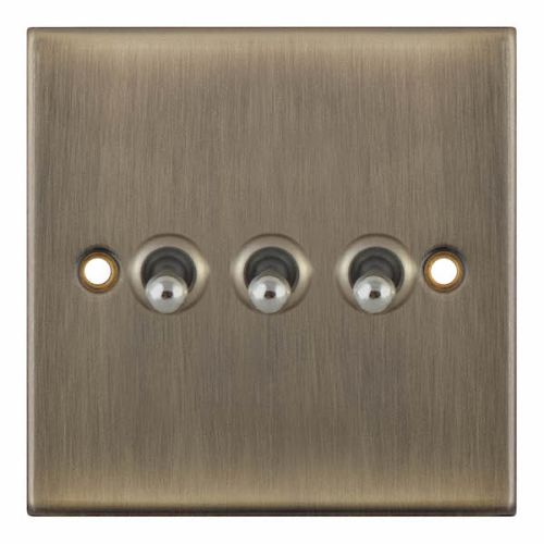 Selectric 10A Toggle Switch 3 Gang 2 Way Antique Brass
