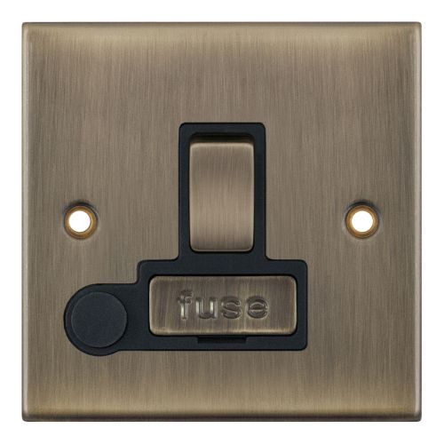 Selectric 13 Amp Fused Connection Unit DP Switched w/ Flex Antique Brass Black Insert