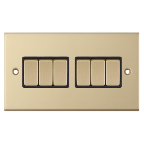 Selectric 10 Amp Plate Switch 6 Gang 2 Way X-Rated Satin Brass