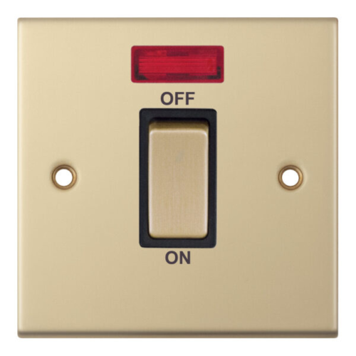 Selectric 45 Amp DP Switch with Neon 1 Gang Plate Satin Brass