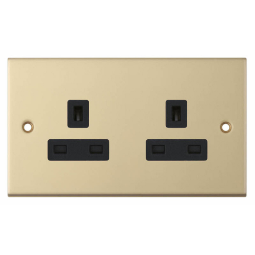 Selectric 2 Gang 13 Amp Socket Unswitched Satin Brass