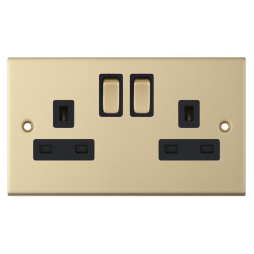 Selectric 2 Gang 13 Amp Socket DP Switched Satin Brass