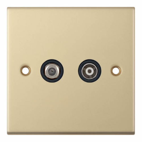Selectric 1 Gang F-Type Satellite Socket + TV/FM ﻿Coaxial/Aerial Socket Satin Brass