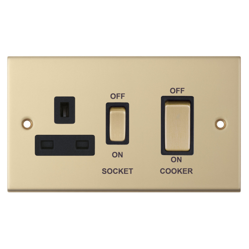 Selectric 45 Amp Cooker Unit with 13 Amp Switched Socket Satin Brass