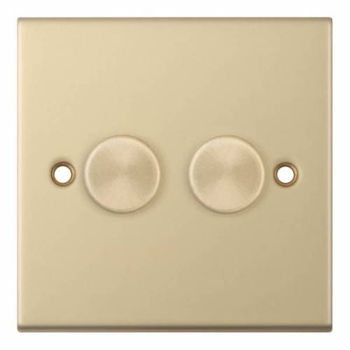 Selectric 2 Gang 2 Way Dimmer Switch 5-100W Push On/Off Satin Brass