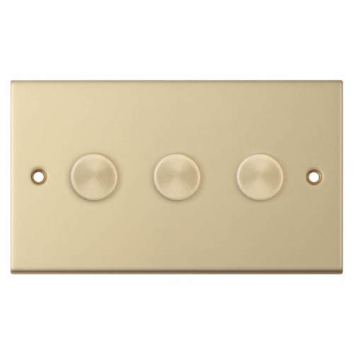 Selectric 3 Gang 2 Way Dimmer Switch 5-100W Push On/Off Satin Brass