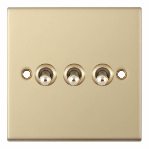 Selectric 10 Amp Toggle Switch 3 Gang 2 Way Satin Brass