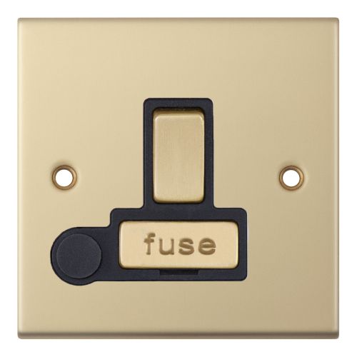 Selectric 13 Amp Fused Connection Unit DP Switched w/ Flex Satin Brass Black Inserts