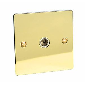 Single Co-Axial TV Aerial Socket Polished Brass White Insert