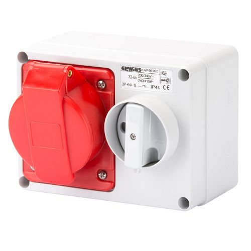 Gewiss 32A Switched Interlocked Socket, 3P+N+E, 346-415V, IP44, Red