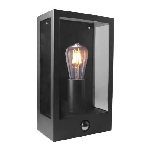 Kosnic Folly Up Box Wall Lantern E27 lamp x 1 Black PIR On/Off