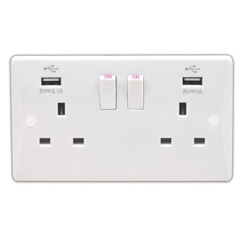 2 Gang 13 Amp Switched DP Socket With USB Ports