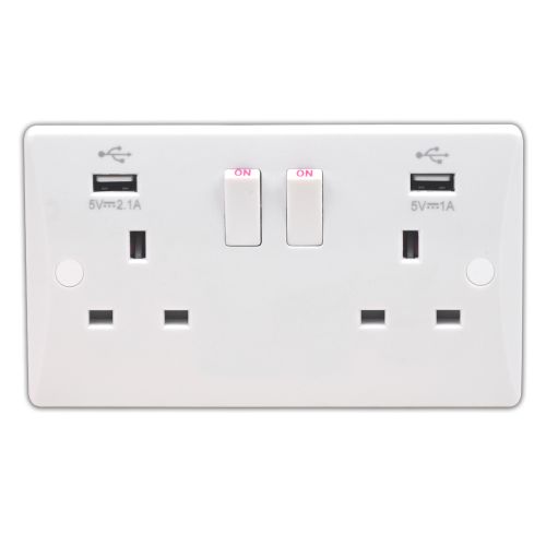 2 Gang 13 Amp Switched DP Socket With USB Ports