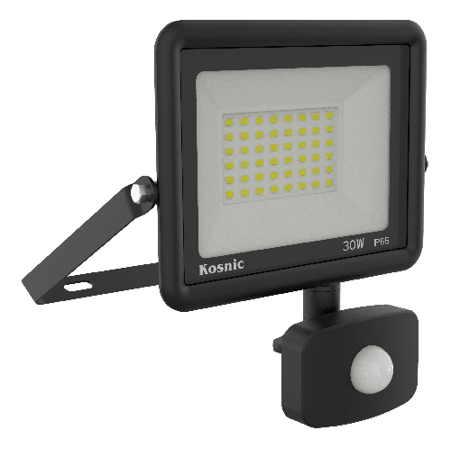 Kosnic Rhine 2 LED Flood Light 30W 3000K Black, PIR ON/OFF