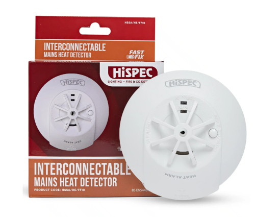 Interconnectable Fast Fix Mains Heat Detector with 10yr Rechargeable Lithium Battery Backup