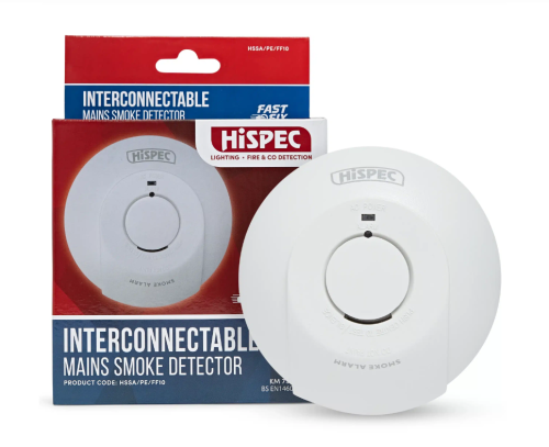 Interconnectable Fast Fix Mains Smoke Detector with 10yr Rechargeable Lithium Battery Backup