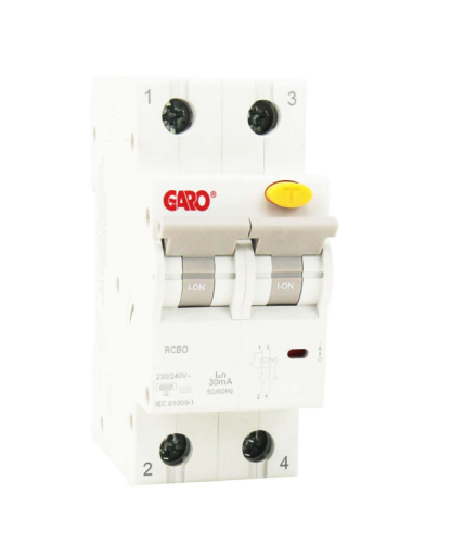 Garo 32 Amp RCBO, 2 Module, 2 Pole, Characteristic C 6kA Type A
