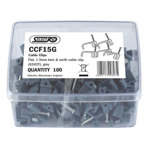 Selectric 1.5mm Flat Twin & Earth Cable Clips (100 Clips)