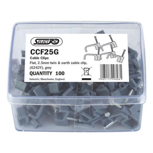 Selectric 2.5mm Flat Twin & Earth Cable Clips (100 Clips)