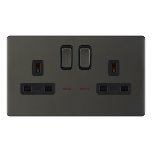 Selectric 2G 13A Socket w/ LED Neons DP Switched Dark Bronze