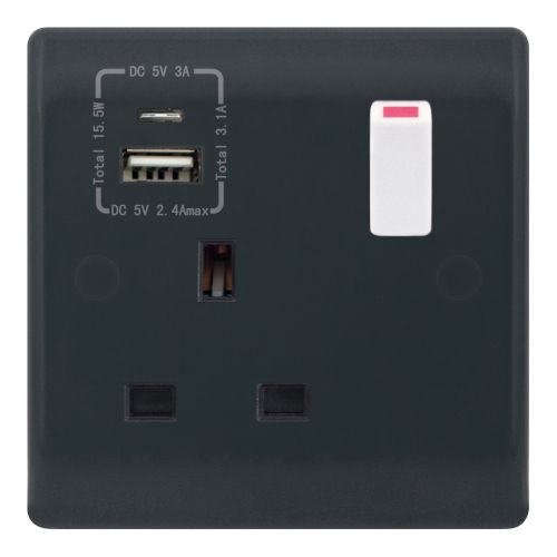 13 Amp Socket Outlet 1 x USB Type C & 1 x USB Type A Port (3.1A)