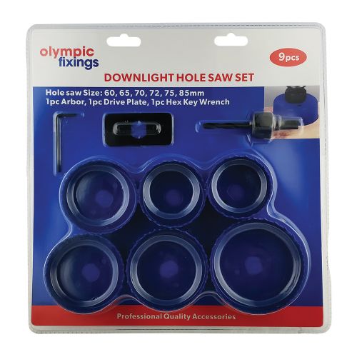 8 Piece Downlight Kit Holesaws Arbor Olympic Fixings Meteor